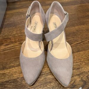 Paul Green Taupe Suede Pointed Toe Heels Velcro Strap